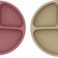 MINIIYOU 2 Stuks - Kinderbord - Baby Bordjes - Kinderservies - Roze Beige - Siliconen BPA Vrij - Onbreekbaar