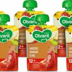 Olvarit Knijpzakjes 12+ Maanden - Aardbei Banaan Kiwi - 6 X 90g