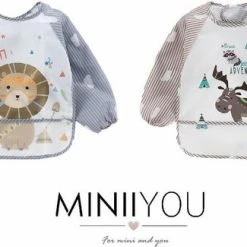 Merkloos Duo Pack - Leeuw & Eland | Slabbetje Lange Mouwen Met Brede Opvangbak (1-3 Jaar) - Mag In Vaatwasser/ Wasmachine