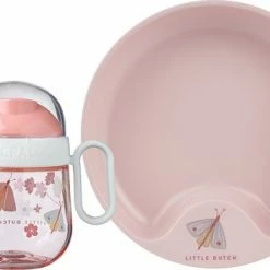 Mepal Mio – Babyservies 3-delig – Bestaat Uit Een Oefenbord, Antilekbeker En Oefenlepel – Flowers & Butterflies – Licht In Gewicht – Kan Tegen Een Stootje