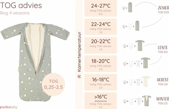 Puckababy Babyslaapzak Bag 4 Seasons 6m-2,5 J - 100 Cm - Eclipse Clay 8 Puckababy Babyslaapzak Bag 4 Seasons 6m-2,5 J - 100 Cm - Eclipse Clay - Afbeelding 8