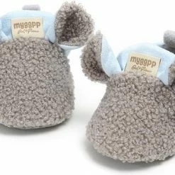 Schattige En Warme Myggpp Baby Slofjes Met Anti Slip Zool Blauw/grijs 6-12 Mnd/12 Cm -Baby's Only 550x367 11