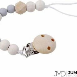 Baby's Only 5 Merkloos Jumada's Fopspeen - Speenkoord - Kraamcadeau - Baby - Speen - Kralen - Speenketting - Hout - Grijs
