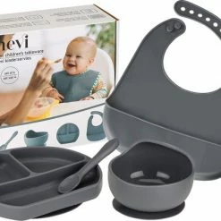 Baby's Only 11 Nevi Kunststof Placemats - Kinderbestek Kinderservies Baby Bestek Baby Servies - Antislip Kinderbord Placemat Kinderen - Set Van 4 Grijs