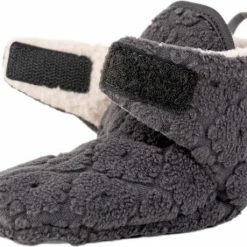 Lodger Babyslofjes Antislip - Slipper Folklore - 100% Fleece - Maat 12-18M - Klittenbandsluiting - Slofjes Die Blijven Zitten - Zwart