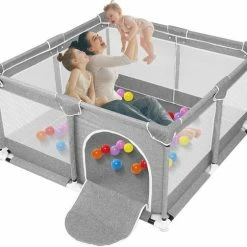 INSMA Grondbox - M Vierkant Speelbox - 120x120x68cm Playpen - Babybox - Kinderbox Voor Peuter En Kind - Grijs