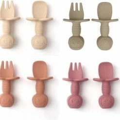 MINIIYOU 4 Setjes - Baby Bestek - Vork En Lepel - Kinderbestekset - Roze Beige