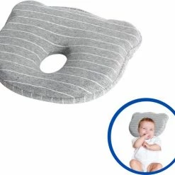 Instantcare Baby Hoofdkussen Orthopedisch - Plat Hoofd - Grijs - Zacht Traagschuim Vulling - Wasbaar