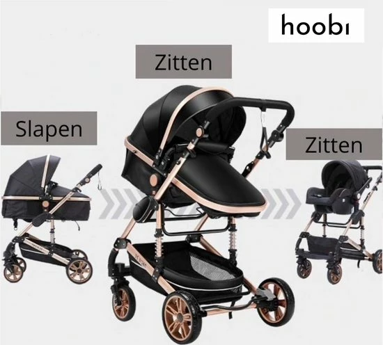 Hoobi? Hoobi Luxe Kinderwagen 3 In 1 - Buggy - Kinderwagen Met Stoel En Wieg Wandelwagen - Hoge Kwaliteit Zwart 9 Hoobi? Hoobi Luxe Kinderwagen 3 In 1 - Buggy - Kinderwagen Met Stoel En Wieg Wandelwagen - Hoge Kwaliteit Zwart - Afbeelding 9