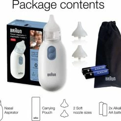 Braun Elektrische Neusreiniger BNA100EU + Reinigingsdoek - Aspirator - Snotzuiger Verkoude Baby - Snoetsenpoetsers - Neuspeer - Baby En Kind Neusreiniger - 2 Herbruikbare Opzetstukken - 2 Zuigstanden - Vaatwasserbestendig - Stressvrije Oplossing -Baby's Only 550x497 2