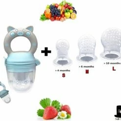 Bob Online ™ - Blauw Baby Fruitspeen En Bijtring In Een X 1 + 3 Maten Spenen - Fruitzuiger - Fruit Fopspeen Voorkomt Verstikking - Babyvoeding - Siliconen Fruitspeen – Fruit Pacifier + 3 X S M L Teats – 3 X Spenen Voor Langer Gebruik - Kraam Cadeau