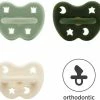 Hevea | Dental Orthodontisch 3-36 Maand | Moss Green, Deep Forest Green, Milky White | 100 % Natuurrubber | Kroontjes | Ster & Maan