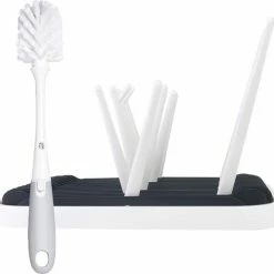 STACK Flessen Droogrek Met Flessenborstel | Zwart - Geschikt Voor Flessen En Doppen - Droogrek Voor Flessen - Baby Flessenrek - Afdruiprek Baby - Drying Rack - Babyfles Droogrek - Afdruiprek Fles Met Lekbak - Afdruiprek - Babyflessen - Flessenrek