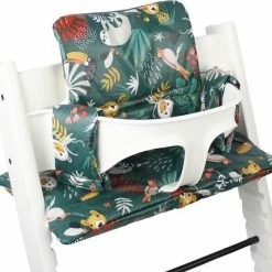Ukje Kussenset - Geschikt Voor Stokke Tripp Trapp Kinderstoel - Geplastificeerd - Groen - Aap Print
