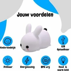 Merkloos Nachtlamp Konijn Voor Kinderen/babys - Dimbaar - Draadloos - Oplaadbaar - Kinderkamer - Babykamer - Tafellamp - Cadeau -Baby's Only 550x516 5