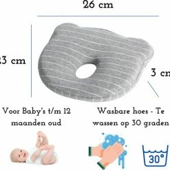 Instantcare Baby Hoofdkussen Orthopedisch - Plat Hoofd - Grijs - Zacht Traagschuim Vulling - Wasbaar -Baby's Only 550x521 2