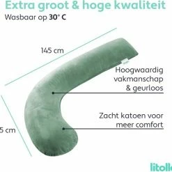 Litollo Zwangerschapskussen (J-vorm) - Zijslaapkussen - Voedingskussen - Lichaamskussen - Body Pillow - 145cm - Zachte Fleece Stof - Afneembare Hoes - Olijfgroen -Baby's Only 550x521 9