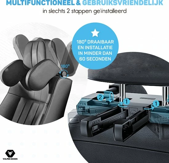 Vulpes Goods® Hoofdsteun Auto - Autokussen - Hoofdsteun Auto Kinderen & Volwassenen - Kledinghanger, Telefoonhouder & Luchtverfrisser Opties - Verstelbaar - Memory Foam - PRO Versie 10 Vulpes Goods® Hoofdsteun Auto - Autokussen - Hoofdsteun Auto Kinderen & Volwassenen - Kledinghanger, Telefoonhouder & Luchtverfrisser Opties - Verstelbaar - Memory Foam - PRO Versie - Afbeelding 10