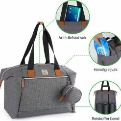 Brisby Slijtvaste Luiertas - Verzorgingstas Groot - Grijs - Inclusief Verschoonmatje - Isoleervakken - Fopspeen Houder - Makkelijk Te Bevestigen Aan De Kinderwagen -Baby's Only 550x534 1