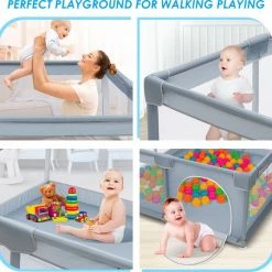 INSMA Grondbox - S Vierkant Speelbox - 90x90x68cm Playpen - Babybox - Kinderbox Voor Peuter En Kind - Grijs -Baby's Only 550x536 1