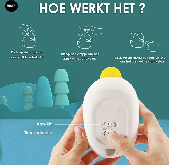 VESFY Eend Nachtlampje Kinderen Met Timer En Dimbaar Functie - USB Oplaadbaar - Nachtlampje Volwassenen - Tafellamp Slaapkamer - Led 4 VESFY Eend Nachtlampje Kinderen Met Timer En Dimbaar Functie - USB Oplaadbaar - Nachtlampje Volwassenen - Tafellamp Slaapkamer - Led - Afbeelding 4
