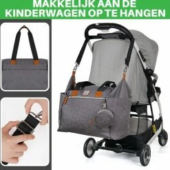 Brisby Slijtvaste Luiertas - Verzorgingstas Groot - Grijs - Inclusief Verschoonmatje - Isoleervakken - Fopspeen Houder - Makkelijk Te Bevestigen Aan De Kinderwagen -Baby's Only 550x538 1