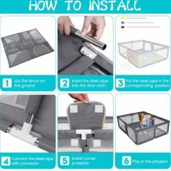 INSMA Grondbox - S Vierkant Speelbox - 90x90x68cm Playpen - Babybox - Kinderbox Voor Peuter En Kind - Grijs -Baby's Only 550x540 5