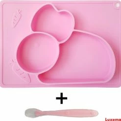 Luxema® - Placemat - Siliconen Placemat Met Bord En Lepel - Roze - Antislip - Baby Placemat - Baby Bord - Baby Lepel - Kinderservies - Siliconen Kinderservies - Topcadeau