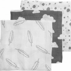 Meyco Clouds/Dots/Feathers Hydrofiele Doeken - 3-pack - Grey - 70x70cm