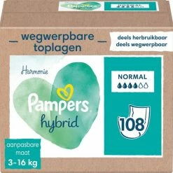 Pampers Harmonie Hybrid - Wasbare Luier - 108 Absorberende Wegwerpbare Toplagen