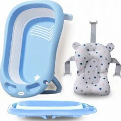 FOXSPORT Baby Badje Opvouwbaar - 3 In 1 Opvouwbaar - Multifunctioneel - Inclusief Badkussen - Babybadje - Babybad - Peuterbadje 83 48 23,5 Cm - Blauw