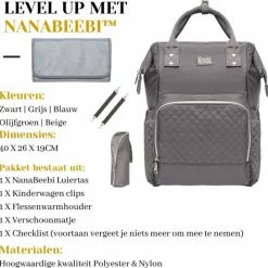 NanaBeebi Luiertas - Rugzak - Met Isoleervak - Grijs - Inclusief Flessenwarmhouder En Kinderwagenhaken -Baby's Only 550x545 11