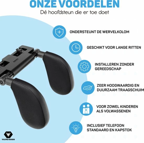 Vulpes Goods® Hoofdsteun Auto - Autokussen - Hoofdsteun Auto Kinderen & Volwassenen - Kledinghanger, Telefoonhouder & Luchtverfrisser Opties - Verstelbaar - Memory Foam - PRO Versie 7 Vulpes Goods® Hoofdsteun Auto - Autokussen - Hoofdsteun Auto Kinderen & Volwassenen - Kledinghanger, Telefoonhouder & Luchtverfrisser Opties - Verstelbaar - Memory Foam - PRO Versie - Afbeelding 7