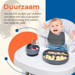 Nevi Kunststof Placemats - Kinderbestek Kinderservies Baby Bestek Baby Servies - Antislip Kinderbord Placemat Kinderen - Set Van 4 Grijs -Baby's Only 550x550 109
