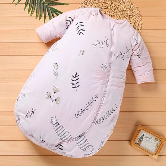 Deryan Baby Winterslaapzak Met Afritsbare Mouw 70cm - Roze - Leaves 2 Deryan Baby Winterslaapzak Met Afritsbare Mouw 70cm - Roze - Leaves - Afbeelding 2