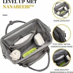 NanaBeebi Luiertas - Rugzak - Met Isoleervak - Grijs - Inclusief Flessenwarmhouder En Kinderwagenhaken -Baby's Only 550x550 717