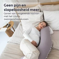 Litollo Zwangerschapskussen (J-vorm) - Zijslaapkussen - Voedingskussen - Lichaamskussen - Body Pillow - 145cm - Zachte Fleece Stof - Afneembare Hoes - Olijfgroen -Baby's Only 550x550 832