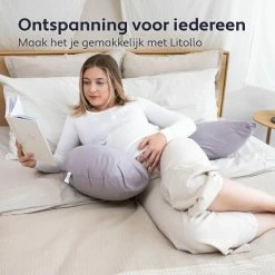 Litollo Zwangerschapskussen (J-vorm) - Zijslaapkussen - Voedingskussen - Lichaamskussen - Body Pillow - 145cm - Zachte Fleece Stof - Afneembare Hoes - Olijfgroen -Baby's Only 550x550 836