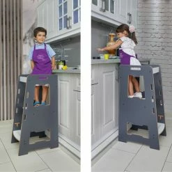 MineraKids - Antraciet Learning Tower - Keukentoren - Keukenhulp - Leertoren Montessori - Opstapje - Antislip Opstapje - Kindertrap - Leertoren Peuters - Leer Toren - Learning Tower - 0-6 Jaar -Baby's Only 550x550 926