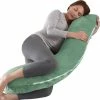Litollo Zwangerschapskussen (J-vorm) - Zijslaapkussen - Voedingskussen - Lichaamskussen - Body Pillow - 145cm - Zachte Fleece Stof - Afneembare Hoes - Olijfgroen