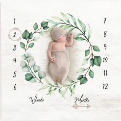 Little Moon Mijlpaaldeken Van 100% Biologisch Katoen Hydrofiele Doek 2 Laags Incl. Houten Accessoires Swaddle Kraamcadeau Meisje Kraamcadeau Jongen 120 X 120 CM