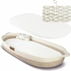 Yunioo Deluxe Aankleedkussen 'Sydney' - Verschoonmand 80cm - Mozesmand - Gratis Reismatje, Comfortabel Matras En Waterafstotend Hoeslaken - Extra Stevig Gevlochten Katoen - Ontwikkeld In NL - Steun Een Goed Doel - Baby Changing Basket - Babykamer