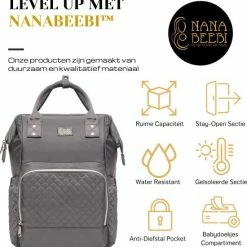 NanaBeebi Luiertas - Rugzak - Met Isoleervak - Grijs - Inclusief Flessenwarmhouder En Kinderwagenhaken -Baby's Only 550x558 5