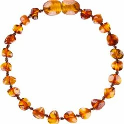 Amberos Barnsteen Babyarmband - Amber - Baby - Pijnstillende Werking Voor Doorkomende Tandjes - Babyarmbandje - Enkelbandje - Natuurlijke Baltische Barnsteen - Ambersteen - Kraamcadeau - Baby Cadeau - 13/14 Cm - Cognac
