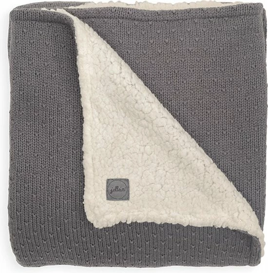 Jollein Baby Deken Wieg 75x100cm Teddy Bliss Knit - Storm Grey 1 Jollein Baby Deken Wieg 75x100cm Teddy Bliss Knit - Storm Grey