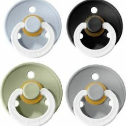 BIBS Fopspenen Set Van 4 Glow In The Dark | Sage -Cloud - Black - Baby Blue | Maat2 - T2 Leeftijd: 6-18 Maanden