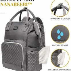 NanaBeebi Luiertas - Rugzak - Met Isoleervak - Grijs - Inclusief Flessenwarmhouder En Kinderwagenhaken -Baby's Only 550x588 3