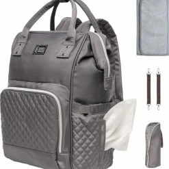NanaBeebi Luiertas - Rugzak - Met Isoleervak - Grijs - Inclusief Flessenwarmhouder En Kinderwagenhaken
