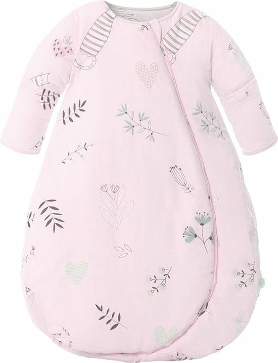 Deryan Baby Winterslaapzak Met Afritsbare Mouw 70cm - Roze - Leaves 1 Deryan Baby Winterslaapzak Met Afritsbare Mouw 70cm - Roze - Leaves