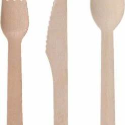Merkloos 300 X Houten Wegwerp Bestek Set 16 Cm Bio - 100 Vorken/ 100 Messen/100 Lepels - Biologisch Afbreekbaar/composteerbaar - Duurzaam - Milieuvriendelijke/milieubewuste Keuze